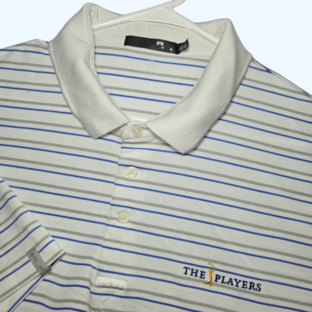 RLX Ralph Lauren Mens XXL‎ The Players Golf Polo Shirt Striped White Blue Gray